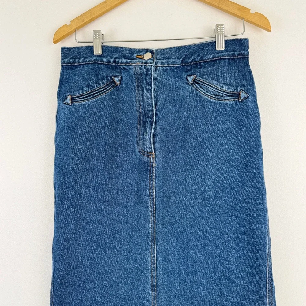 Jitterbug Ranch Denim Maxi Skirt Blue Cotton L Long Jean‎ Skirt Western Pocket - Picture 3 of 11